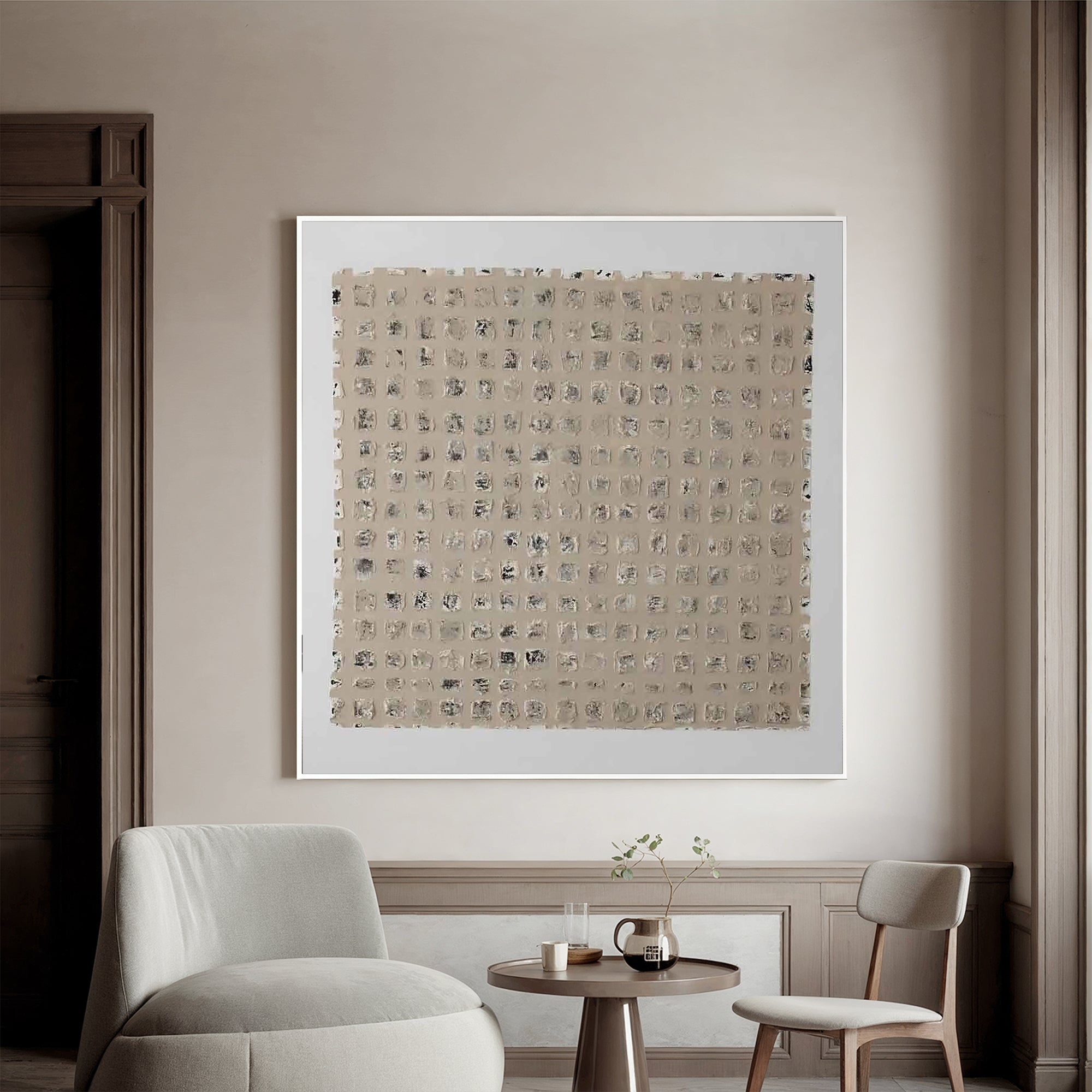 Ancient Script – Hand-Painted Neutral Beige Matrix Plaster Relief Wabi-Sabi Painting | Japandi Organic Wabi-Sabi Living Room & Hallway Art