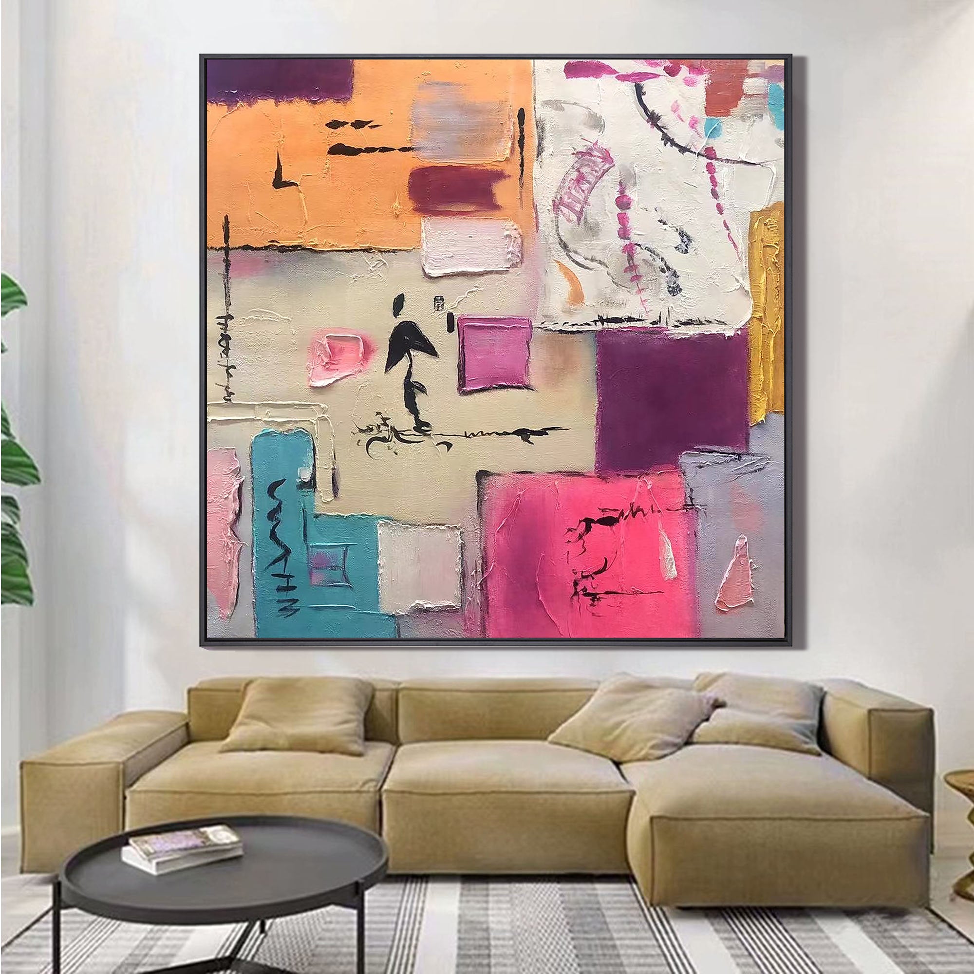 VIBRANT COLLAGE: Texture Wall Art, Hand-Painted Multicolored Abstract Plaster Relief 3D Textured Gallery Art