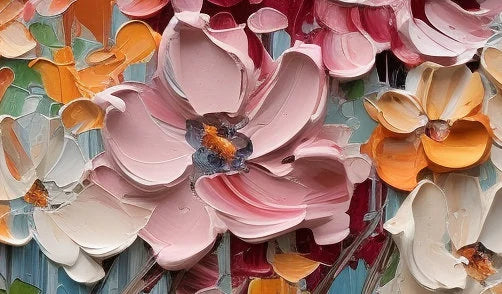 Petals in Poetry – Modern Impasto Floral Oil Painting | Textured Creamy Style Living Room Art