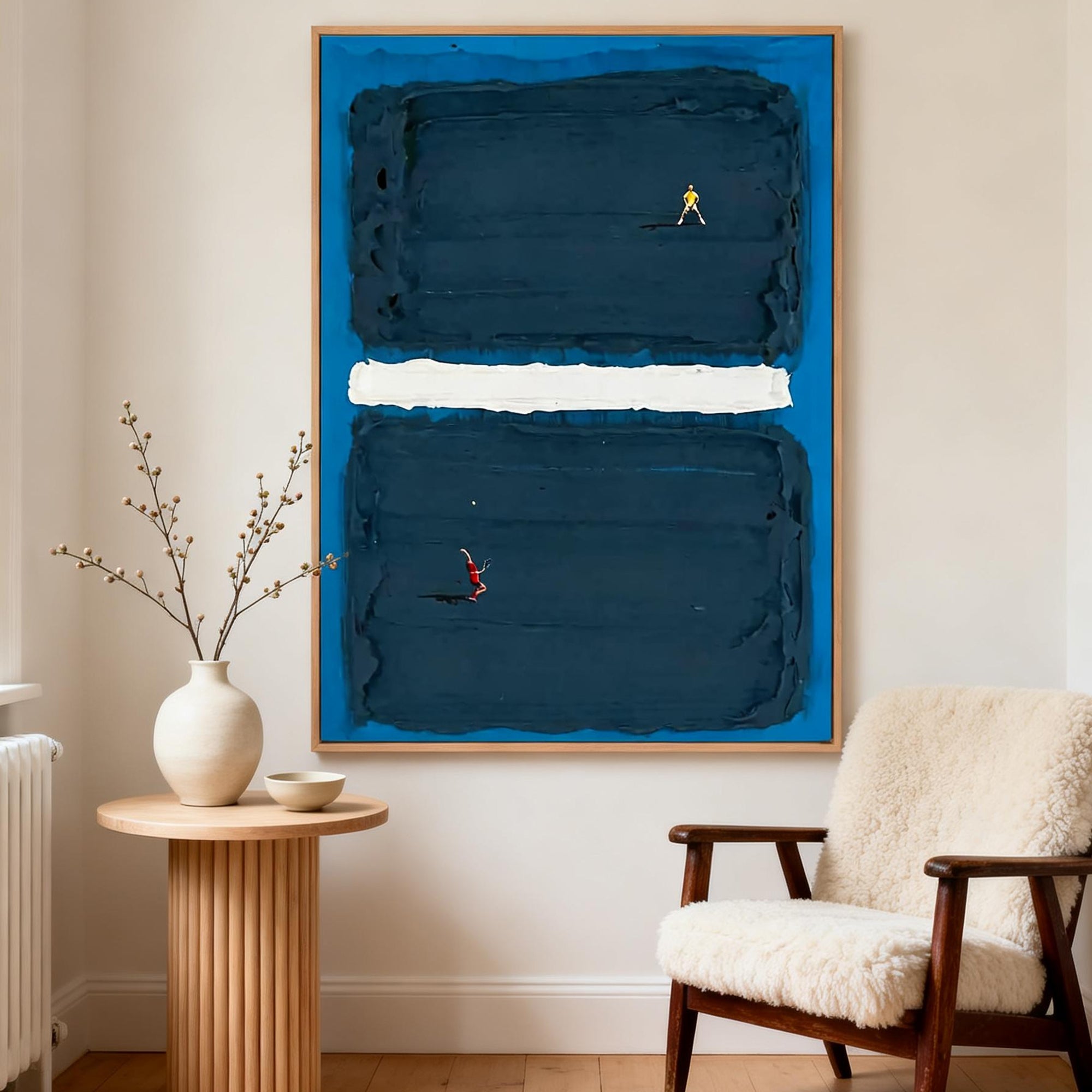 DEEP DIVE: Sport Wall Art, Minimalist Navy Blue Abstract Hand-Painted Geometric Studio Art