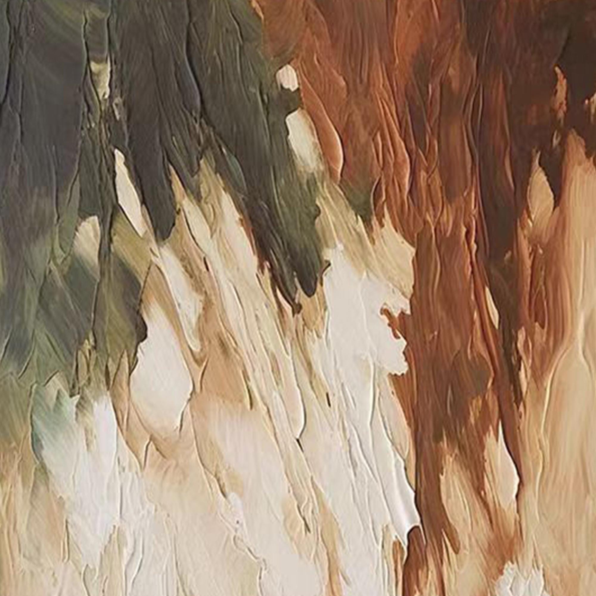 Creamy Cascade – Hand-Painted Minimalist Cream and Tan Diagonal Palette Knife Texture Painting | Modern Minimalist Bedroom & Home Office Art