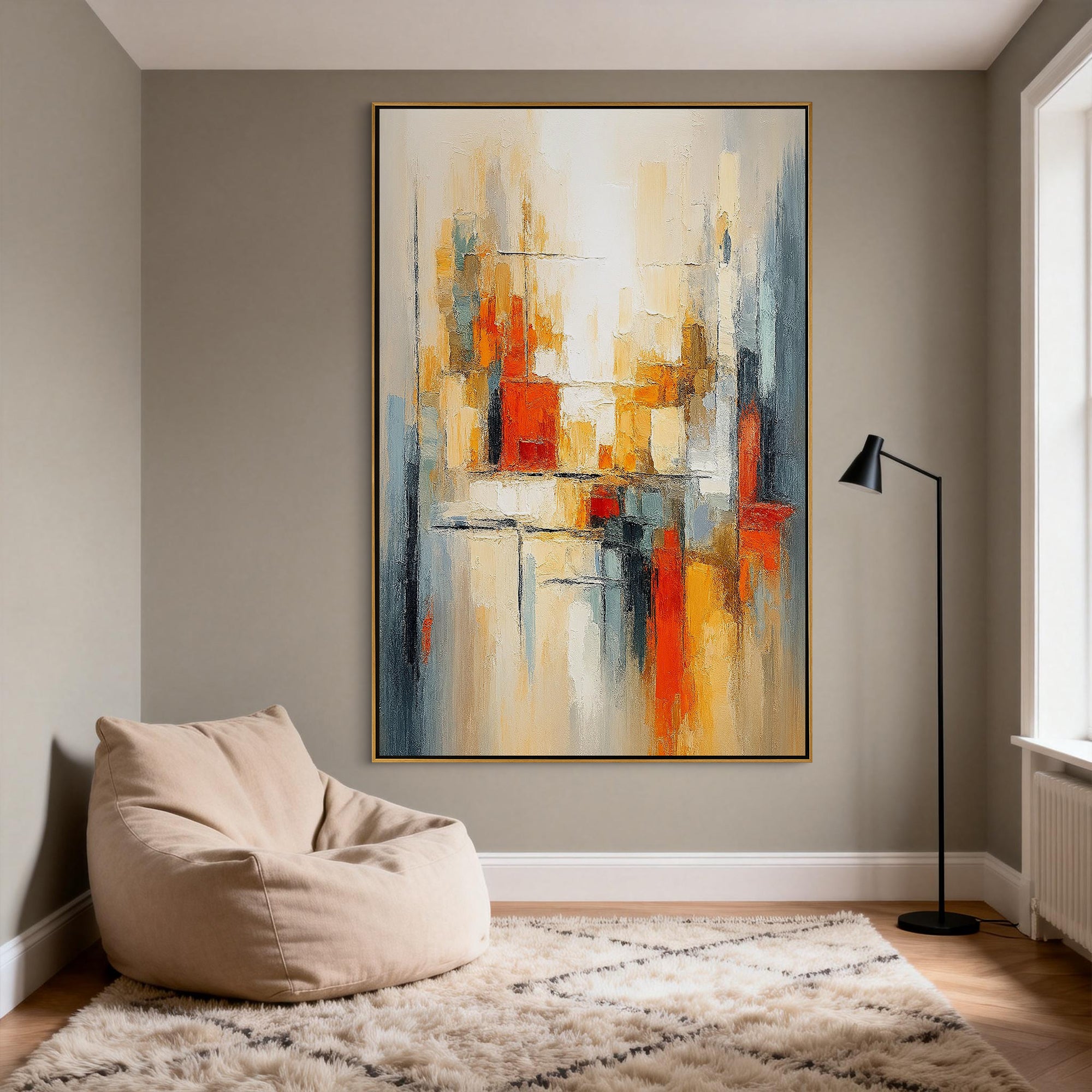 Urban Pulse – Bold Geometric Palette Knife Impasto Canvas Abstract Painting | Bold Abstract Palette Knife Living Room Art