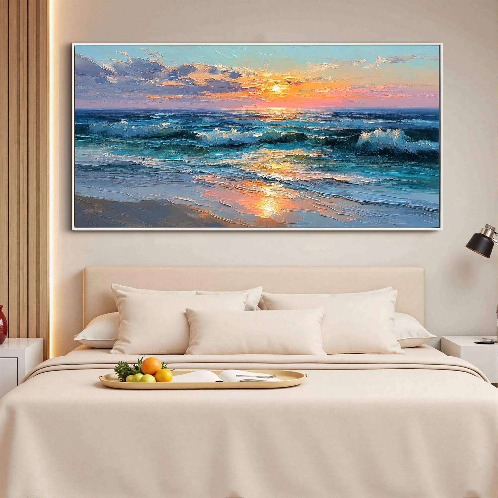 Sunset Tide – Modern Coastal Sunset Texture Painting | Contemporary Landscape Living Room & Dining Room Art