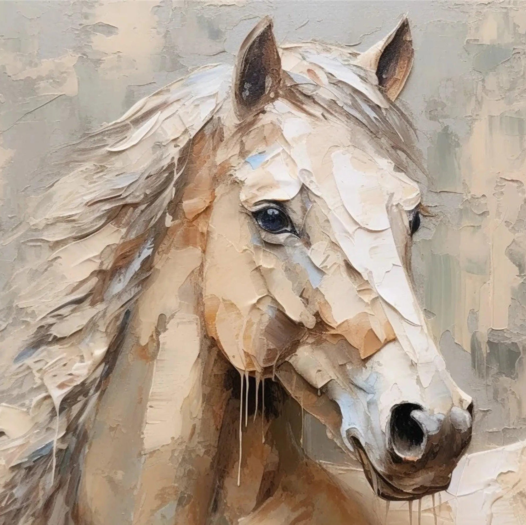 Noble Spirit – Modern Abstract Equine Impasto Relief Texture Painting | Modern Abstract Living Room & Office Art