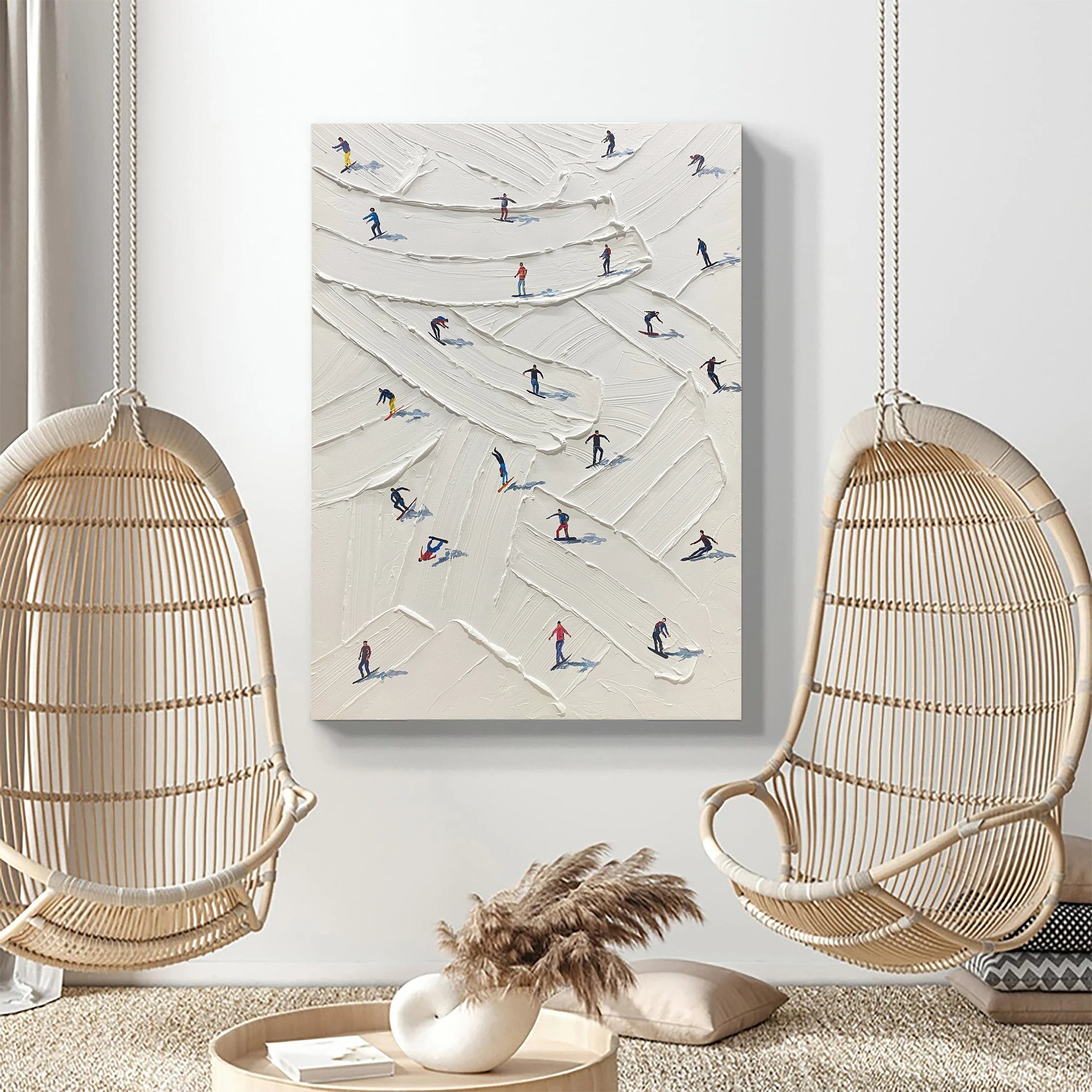 Winter Slope – Hand-Painted Minimalist Skiing Winter Athlete Sport Painting | Contemporary Sport Home Office & Living Room Art