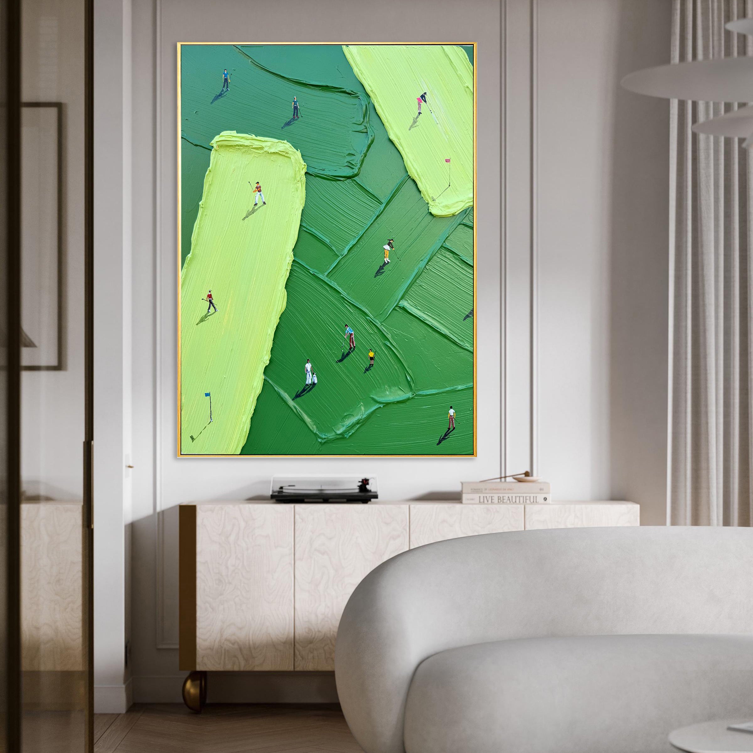 The Fairway – Modern Golf Course Abstract Relief Sport Painting | Contemporary Sport Home Office & Living Room Art