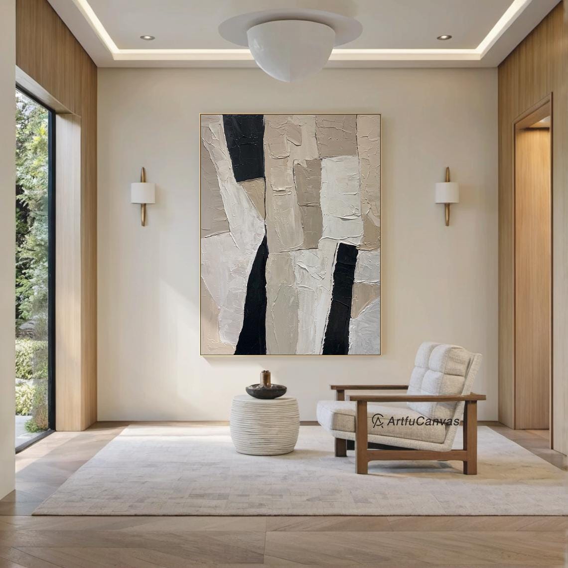 SANDSTONE TRACE: Wabi-Sabi Wall Art, Hand-Painted Distressed Grey and Beige Palette Knife 3D Heavy Texture Studio Art