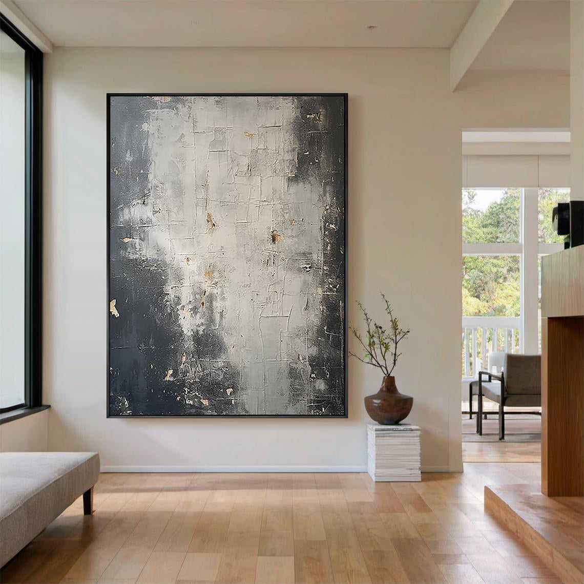 Concrete Echo – Minimalist Industrial Grey Plaster Effect Hand-Painted Wabi-Sabi Painting | Japandi Wabi-Sabi Living Room & Bedroom Art