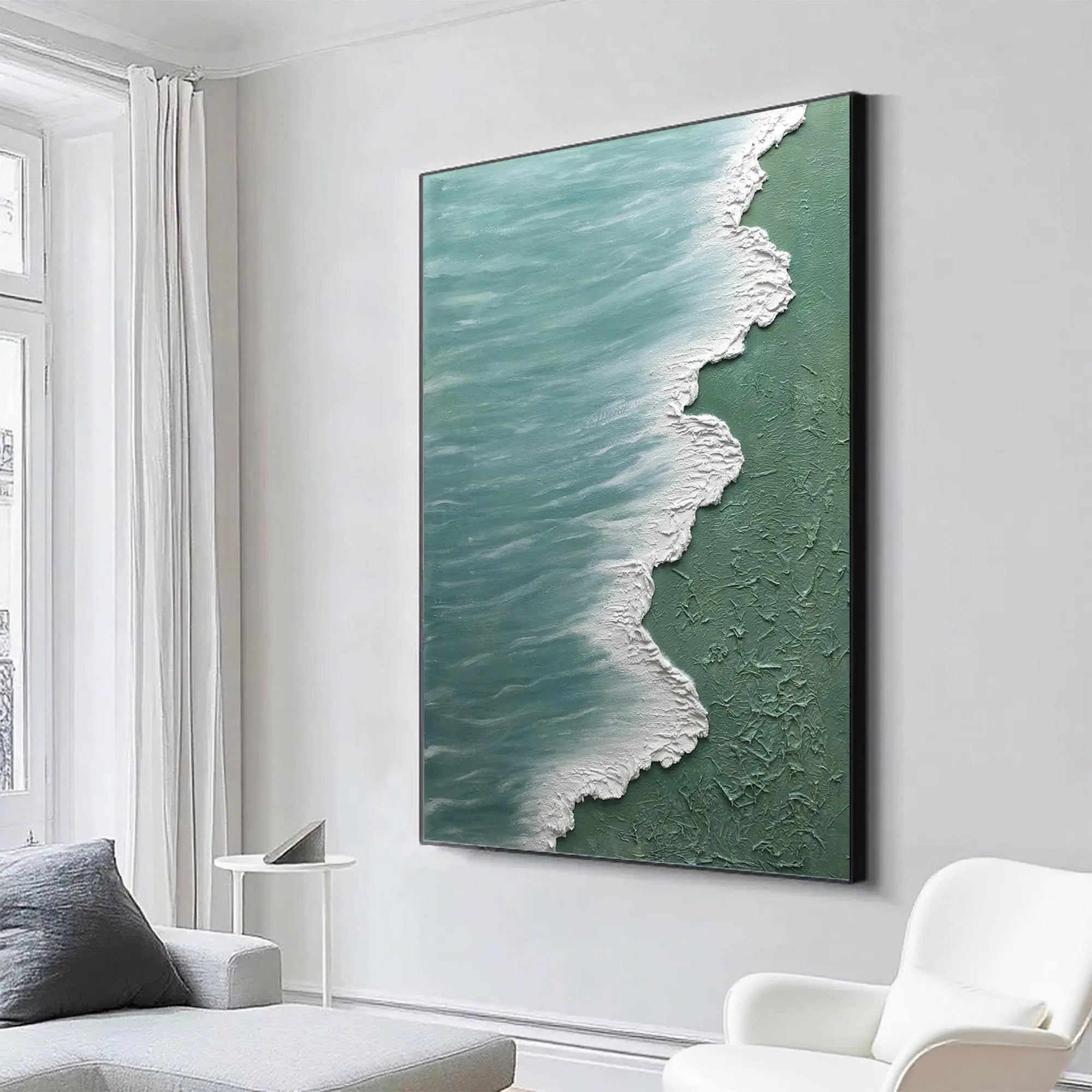 Azure Surf – Heavy Impasto Seascape Oil Landscape Painting | Coastal Modern Living Room & Bedroom Art