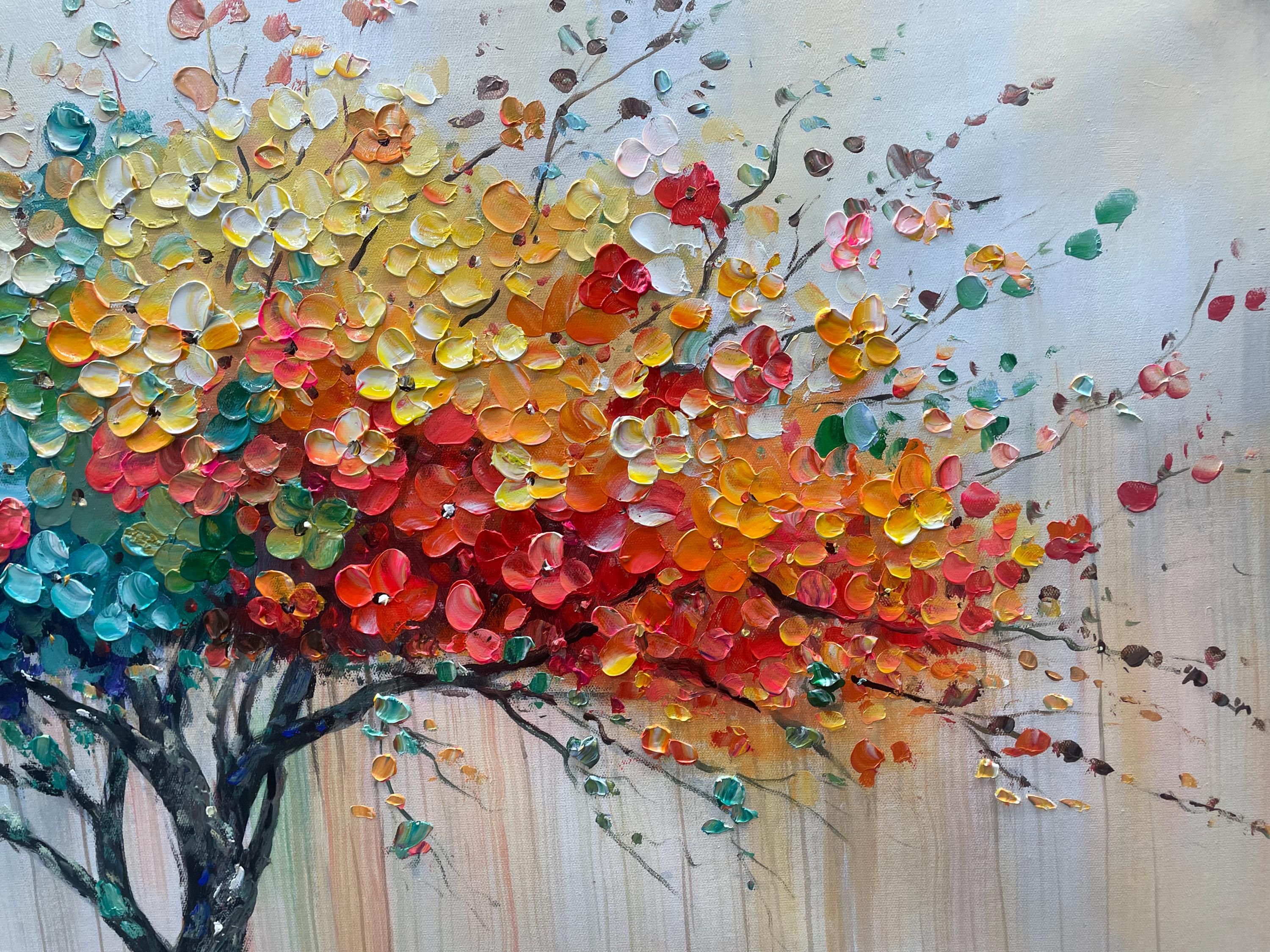 Colorful Harmony – Vibrant Dot-style Landscape Panoramic Painting | Contemporary Landscape Living Room & Dining Room Art