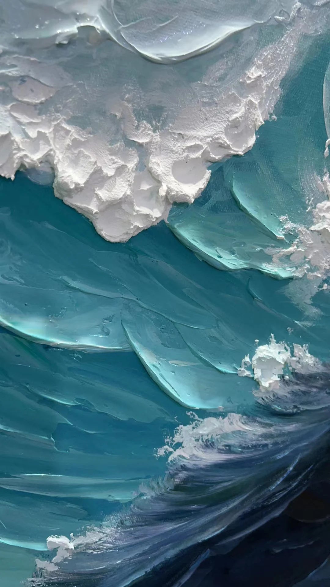 Ocean Surge – Hand-Painted Blue and White Ocean Wave Palette Knife Seascape Painting | Coastal Modern Living Room & Bedroom Art