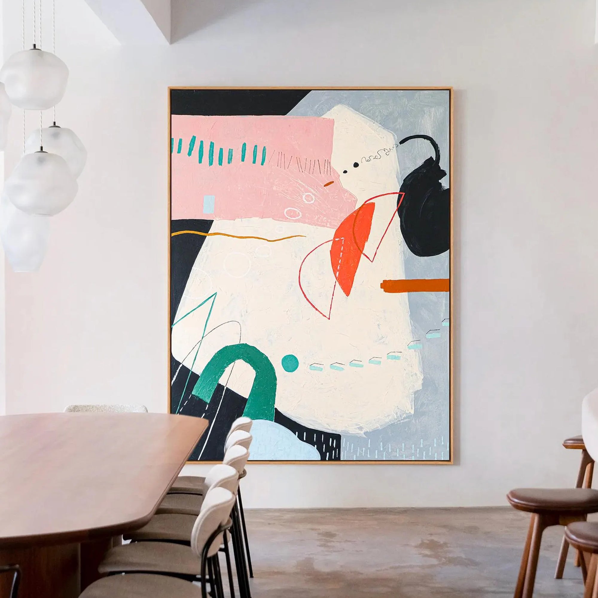 Pastel Geometric – Hand-Painted Soft Pink and Teal Geometric Shapes Abstract Painting | Modern Abstract Living Room & Office Art
