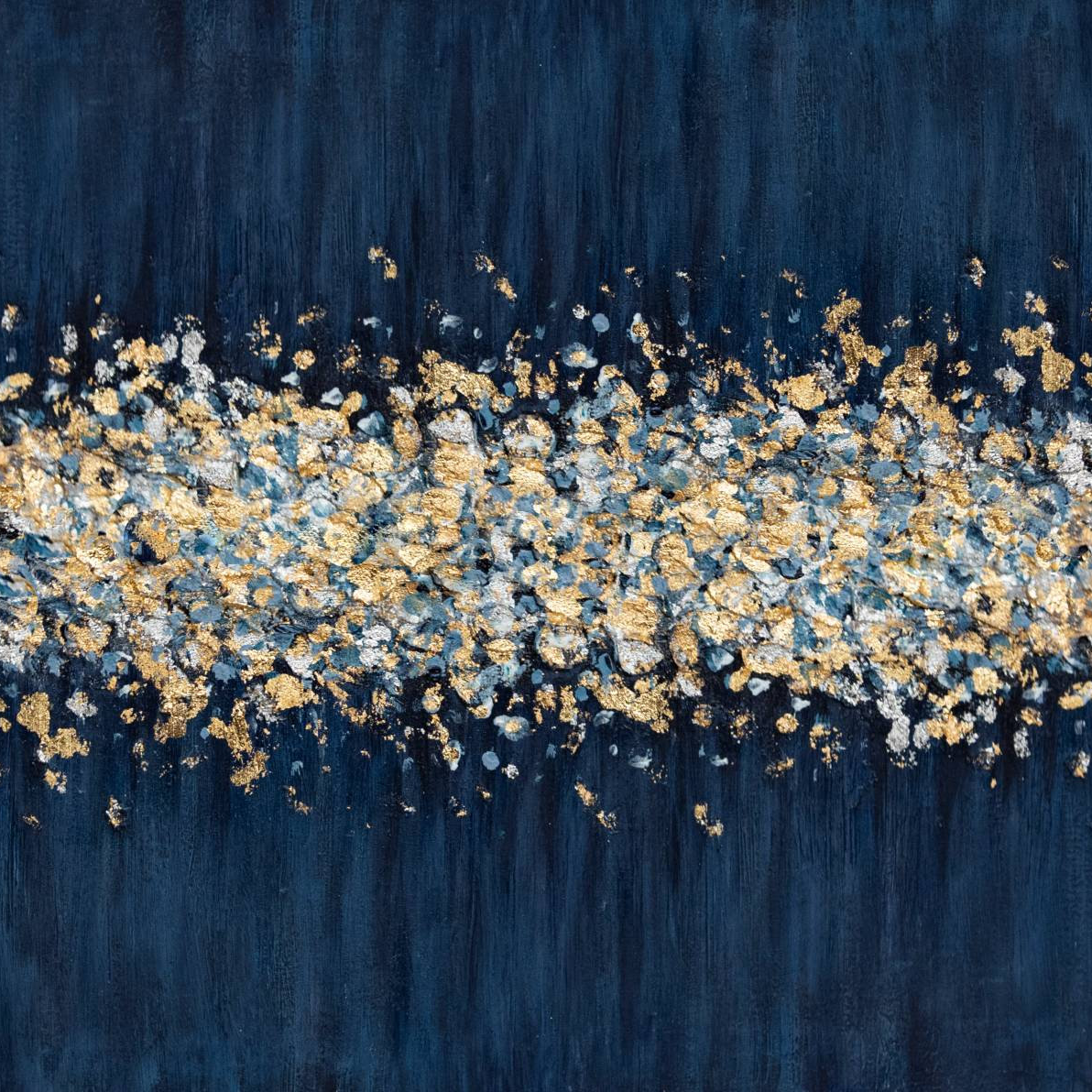 Celestial Tide – Hand-Painted Navy Blue and Gold Foil Abstract Texture Painting | Modern Abstract Living Room & Office Art