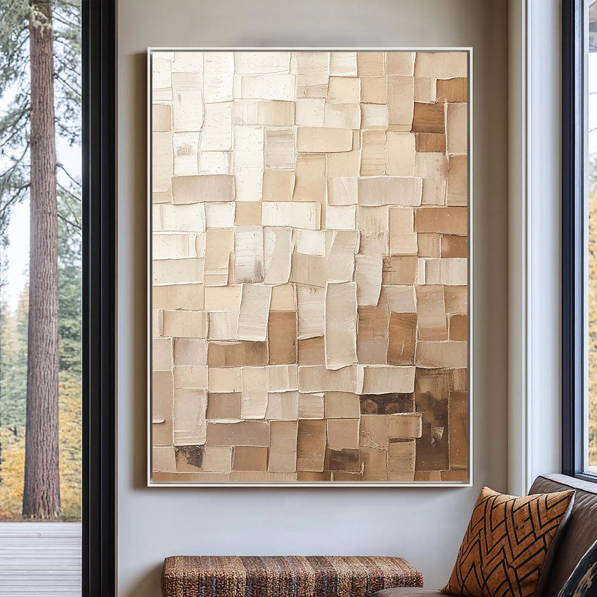 TEXTURED TILES: Texture Wall Art, Hand-Painted Neutral Beige Mosaic Plaster Block 3D Heavy Texture Studio Art