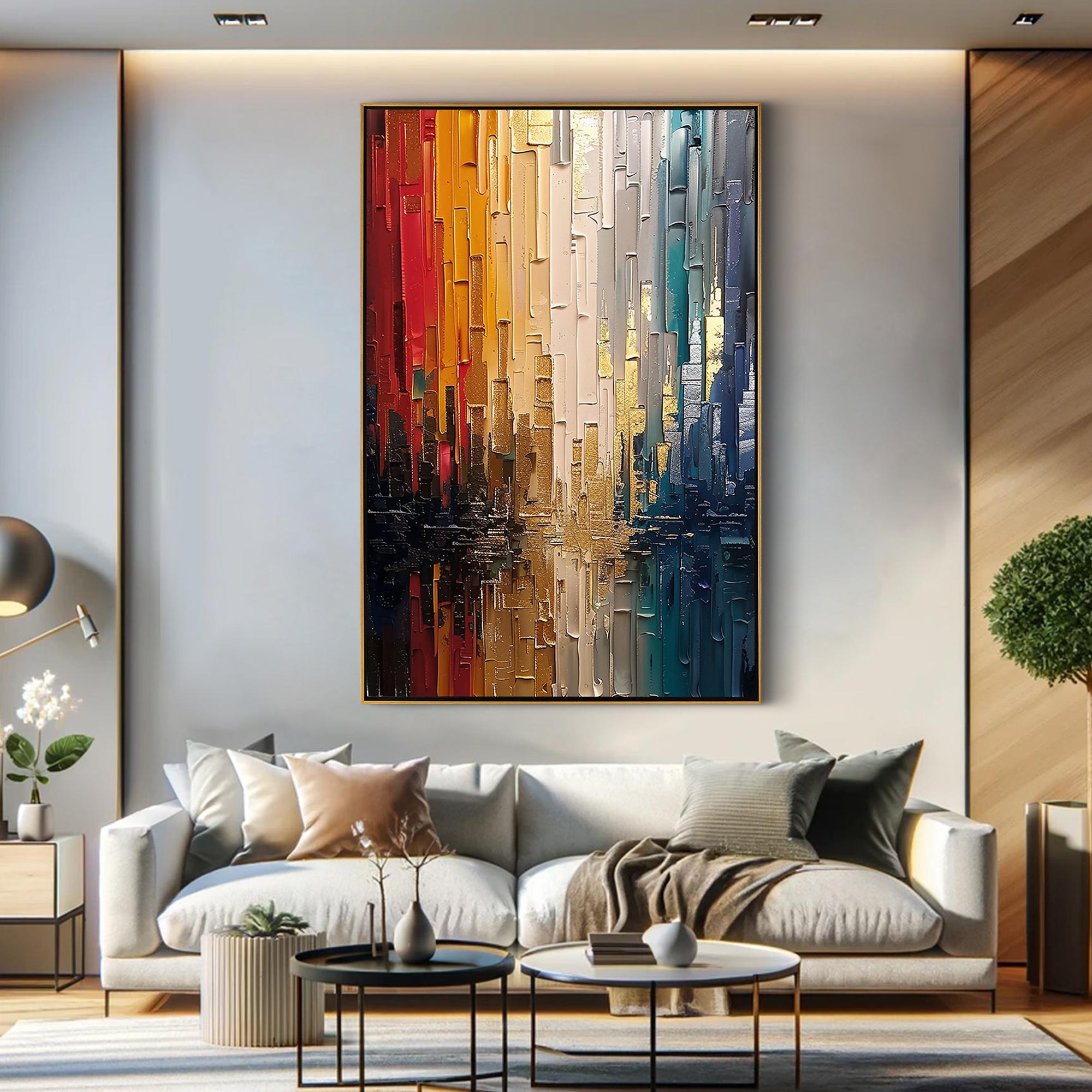 City Reflection – Hand-Painted Palette Knife Abstract Heavy Texture Oil Texture Painting | Modern Abstract Living Room & Office Art