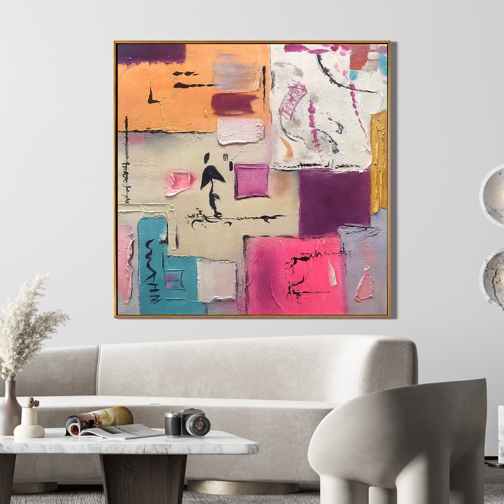 VIBRANT COLLAGE: Texture Wall Art, Hand-Painted Multicolored Abstract Plaster Relief 3D Textured Gallery Art