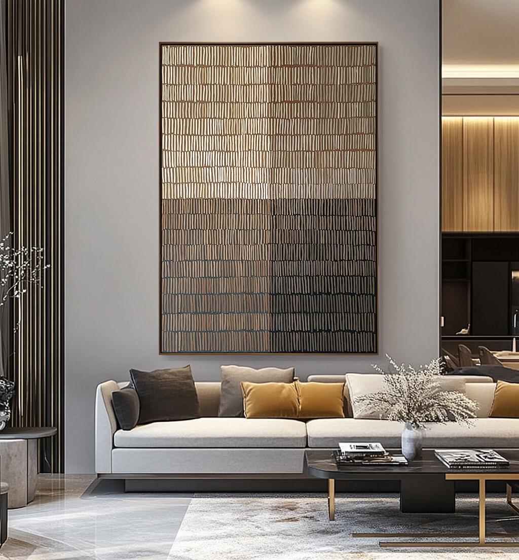 Rhythmic Shadow – Modern Neutral Plaster Relief Grid Wabi-Sabi Painting | Japandi Organic Wabi-Sabi Living Room & Hallway Art