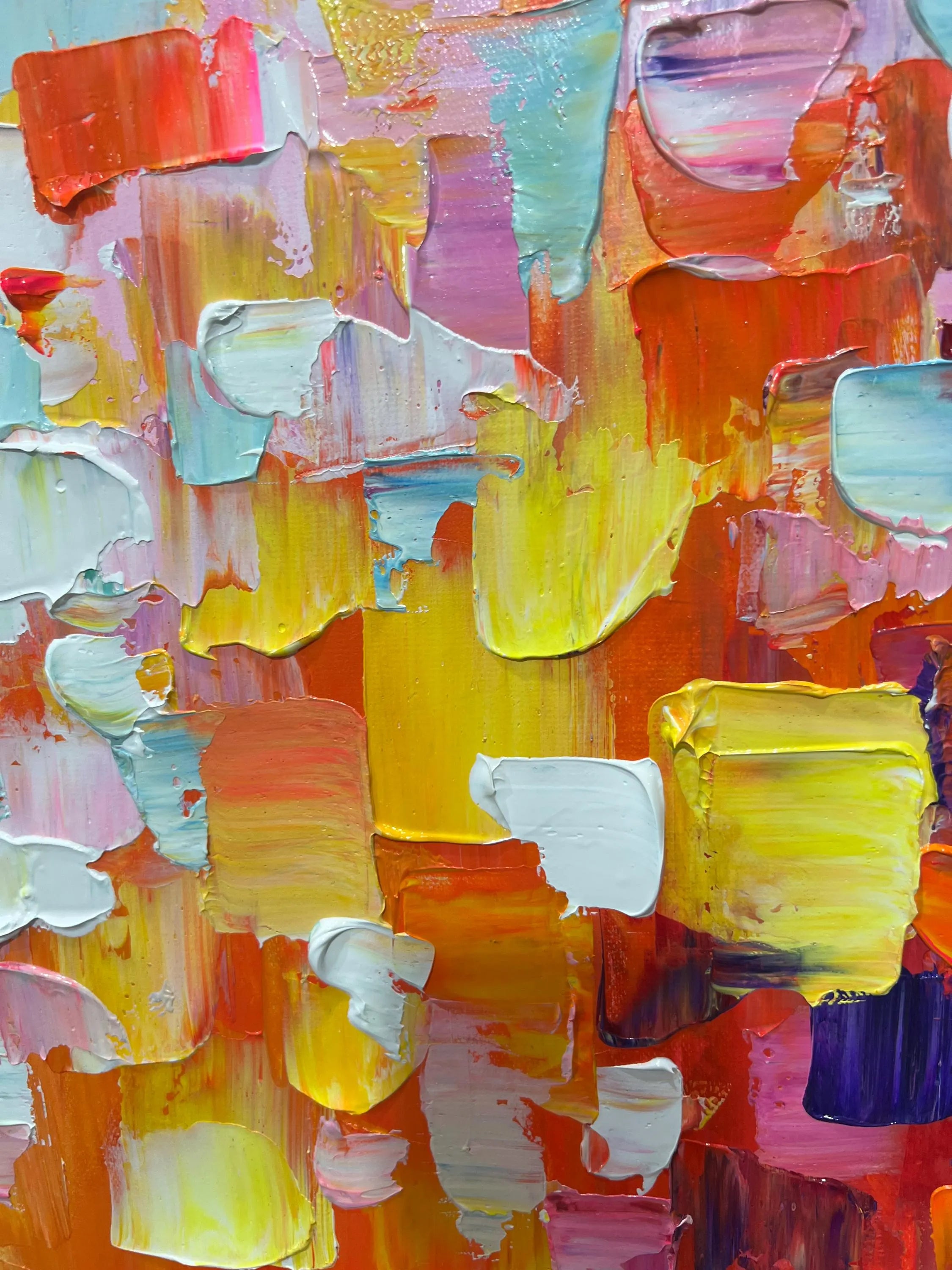 Prism Flow – Hand-Painted Multicolored Palette Knife Mosaic Style Heavy Texture Oil Abstract Painting | Bold Abstract Palette Knife Living Room Art