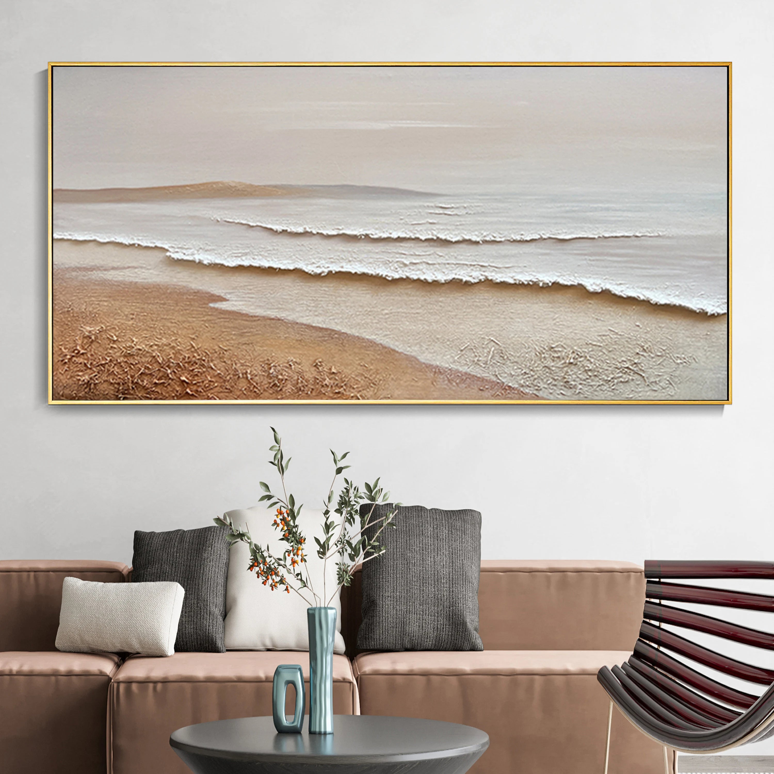 SANDY RHYTHM: Panoramic 3D Plaster Texture Coastal Wall Art, Wabi-Sabi Sand & Wave Relief