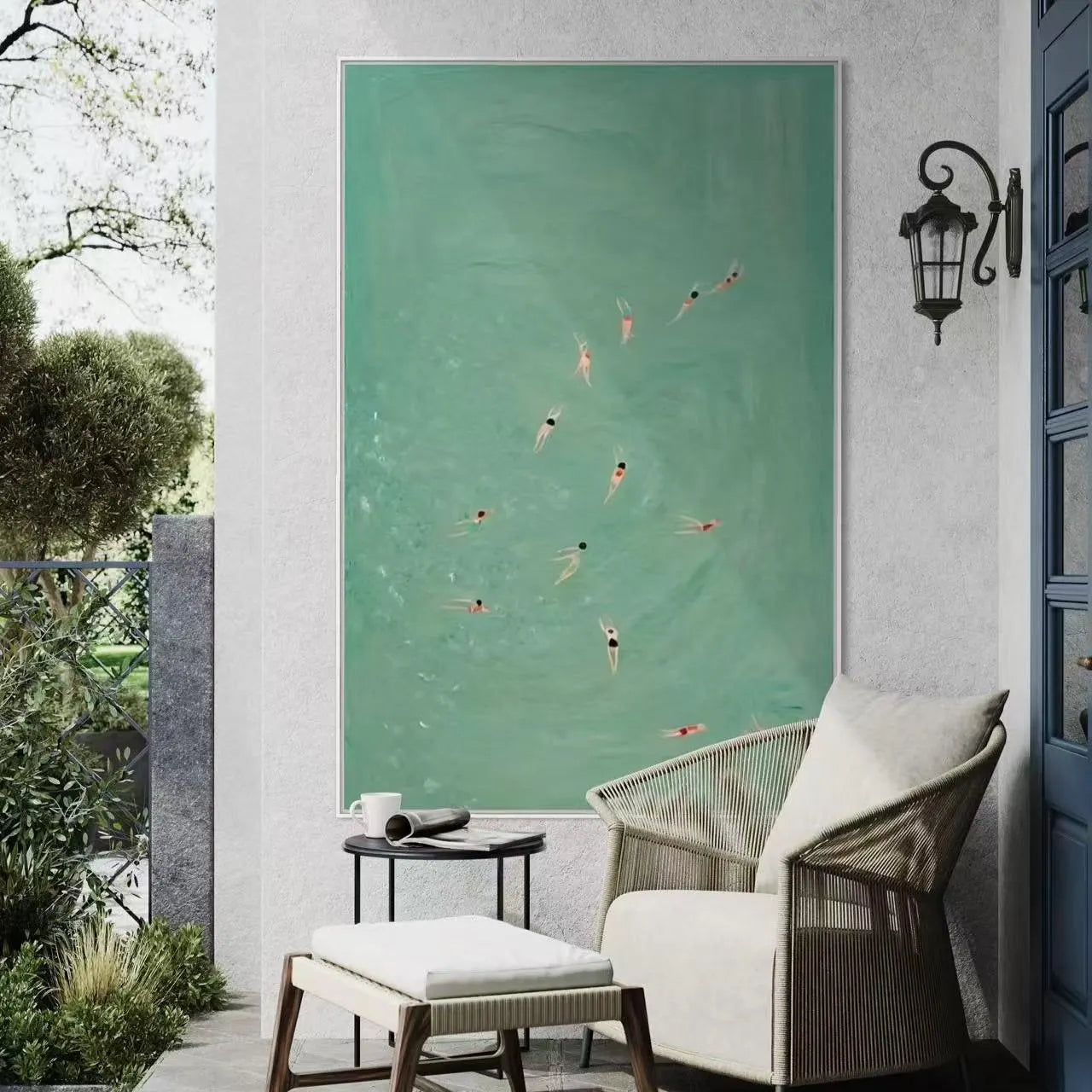 Mint Sea Wanderlust – Modern Retro Swimmers Mint Green Art | Cozy Summer Bedroom Art