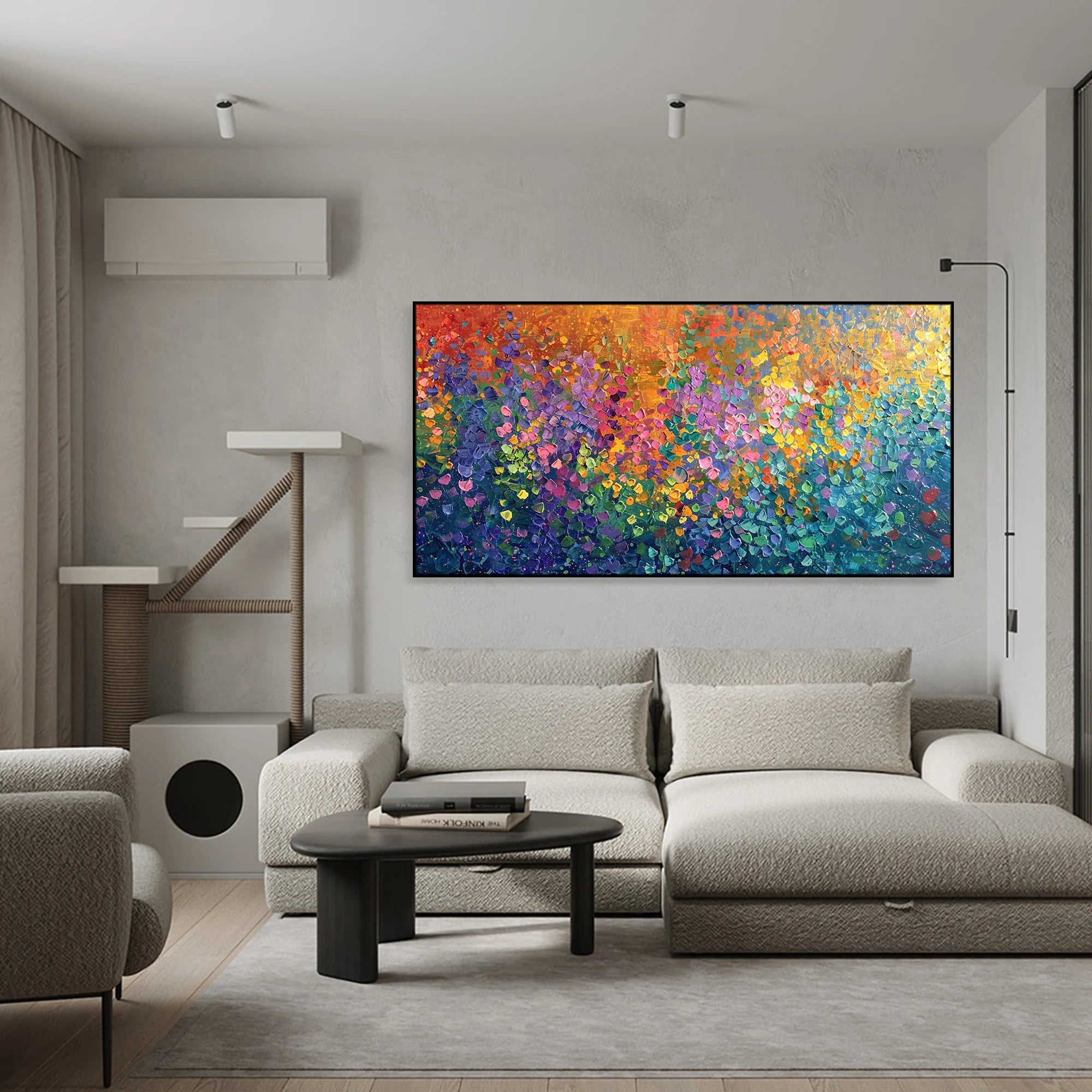 Secret Aurora – Modern Impressionist Vibrant Rainbow Painting | Abstract Heavy Textured Living Room Art