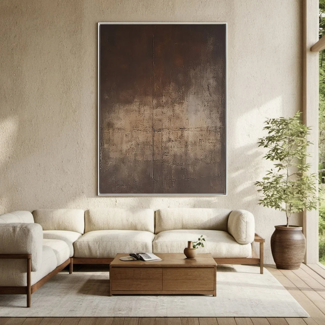 Rustic Vestige – Hand-Painted Distressed Rust and Charcoal Plaster Effect Wabi-Sabi Painting | Modern Noir Wabi-Sabi Living Room & Home Office Art