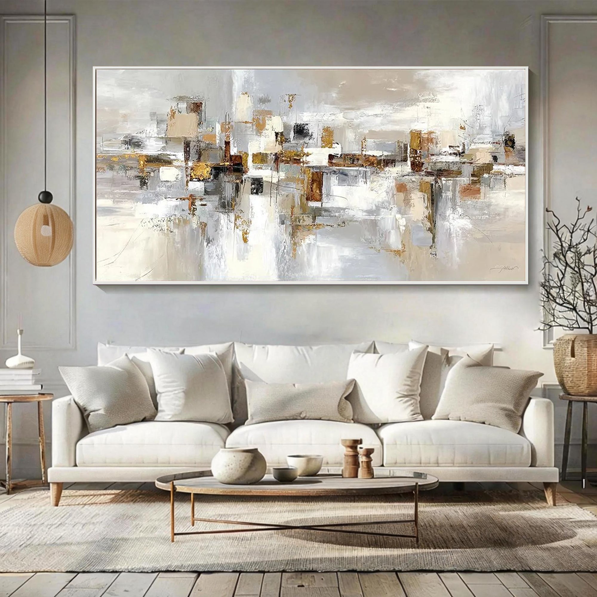 SHIFTED PLANES- Panoramic Neutral Tone Abstract Art | Heavy Texture Earthy Living Room Wall Painting