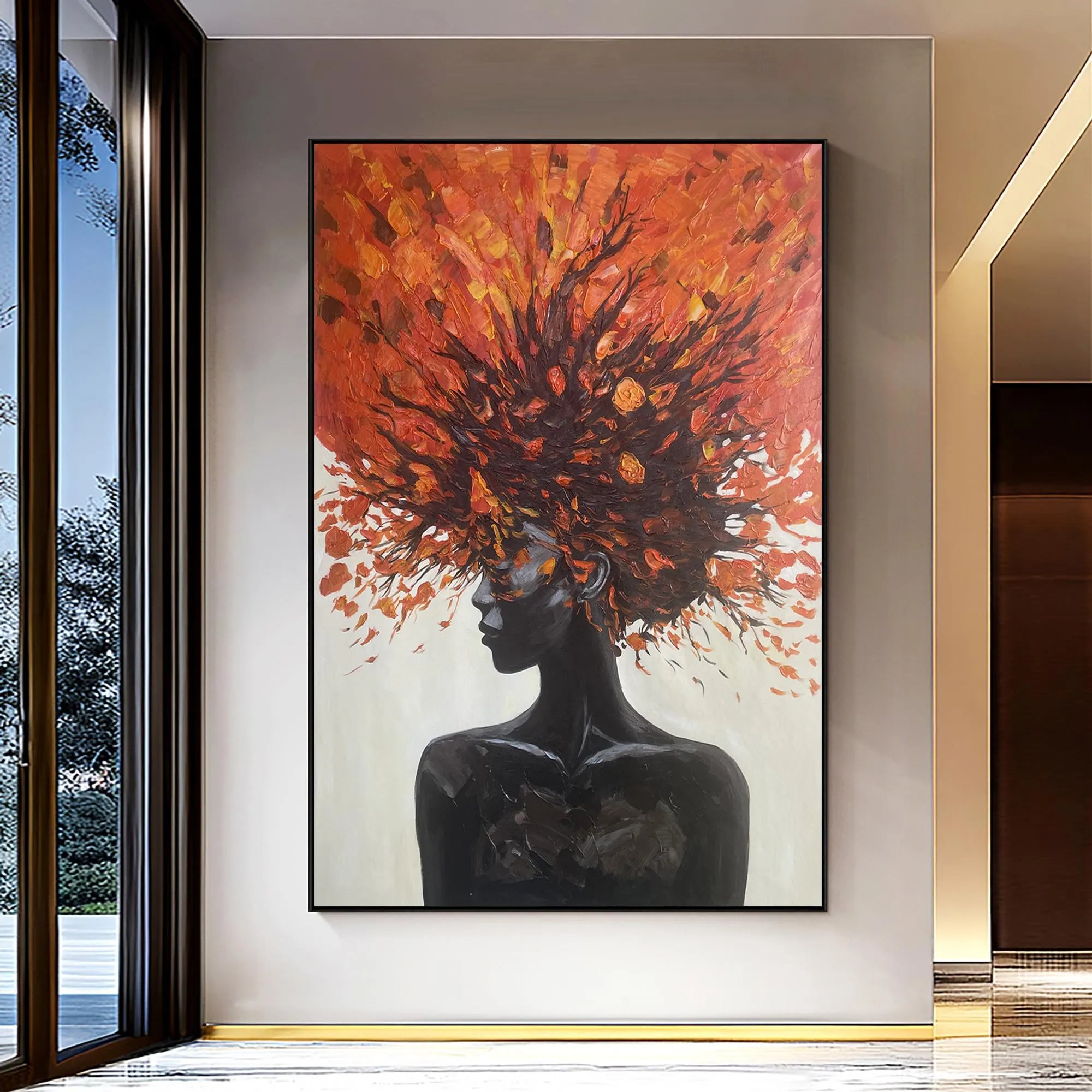 Ember Spirit – Heavy Texture Orange & Gold Palette Knife Portrait Painting | Portrait Art