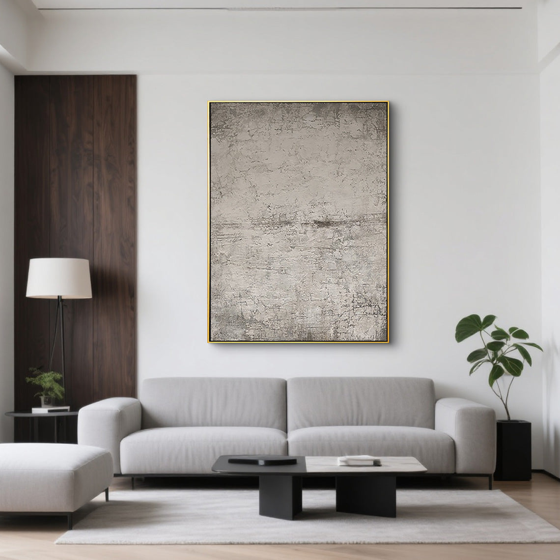 Earthen Vestige – Hand-Painted Distressed Grey Plaster Effect Wabi-Sabi Painting | Japandi Wabi-Sabi Living Room & Bedroom Art