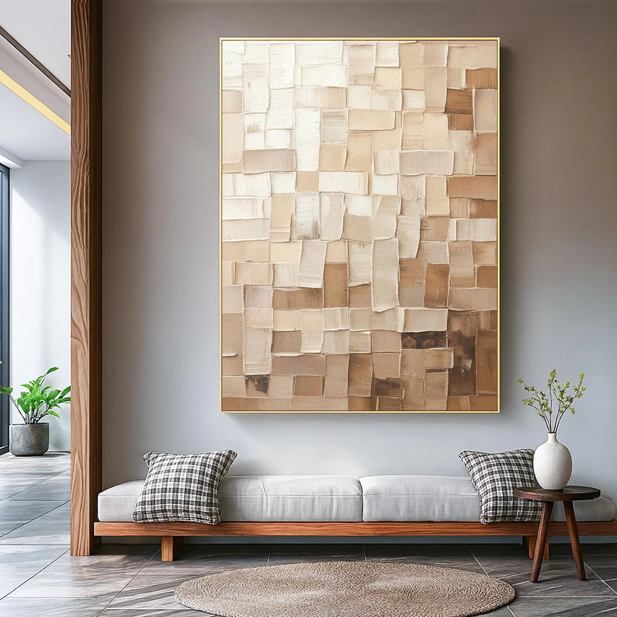 TEXTURED TILES: Texture Wall Art, Hand-Painted Neutral Beige Mosaic Plaster Block 3D Heavy Texture Studio Art