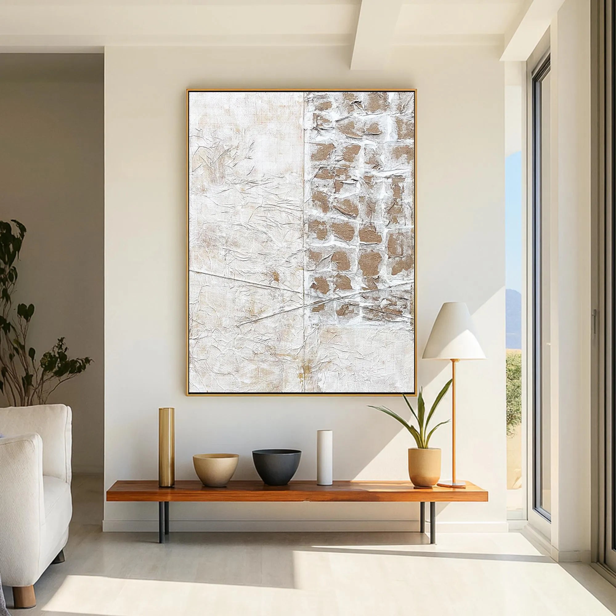ANCIENT PATH: Wabi-Sabi Wall Art, Hand-Painted Stone Texture Relief Abstract Mixed Media Gallery Art