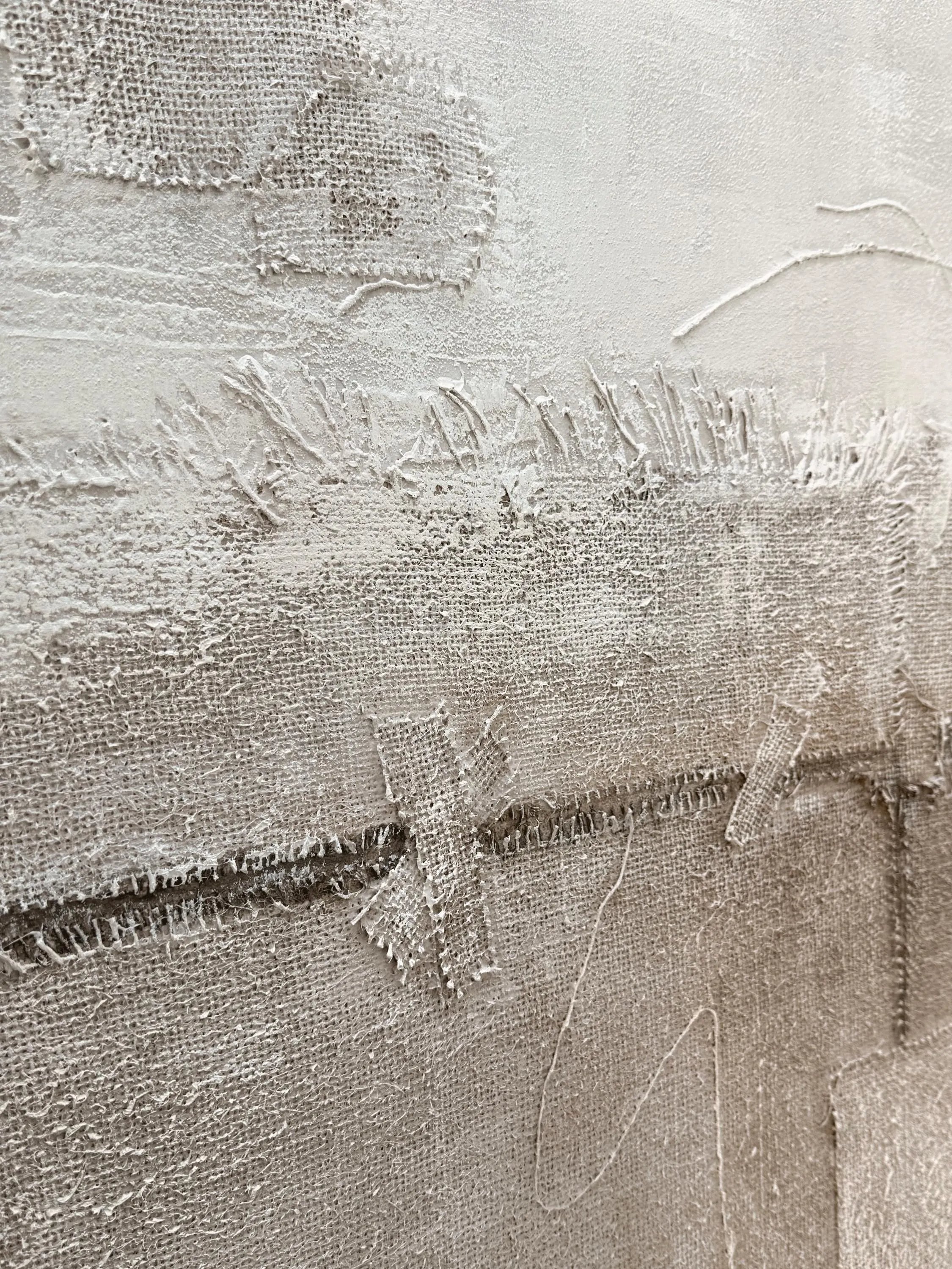 EARTHEN CRUST: Wabi-Sabi Wall Art, Hand-Painted Distressed Grey and Sand Plaster Relief 3D Heavy Texture Studio Art