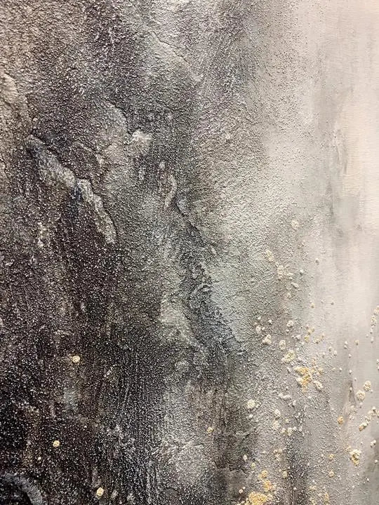 GOLDEN RAIN: Modern Vertical 3D Heavy Texture Wall Art, Abstract Grey & Gold Drip Relief