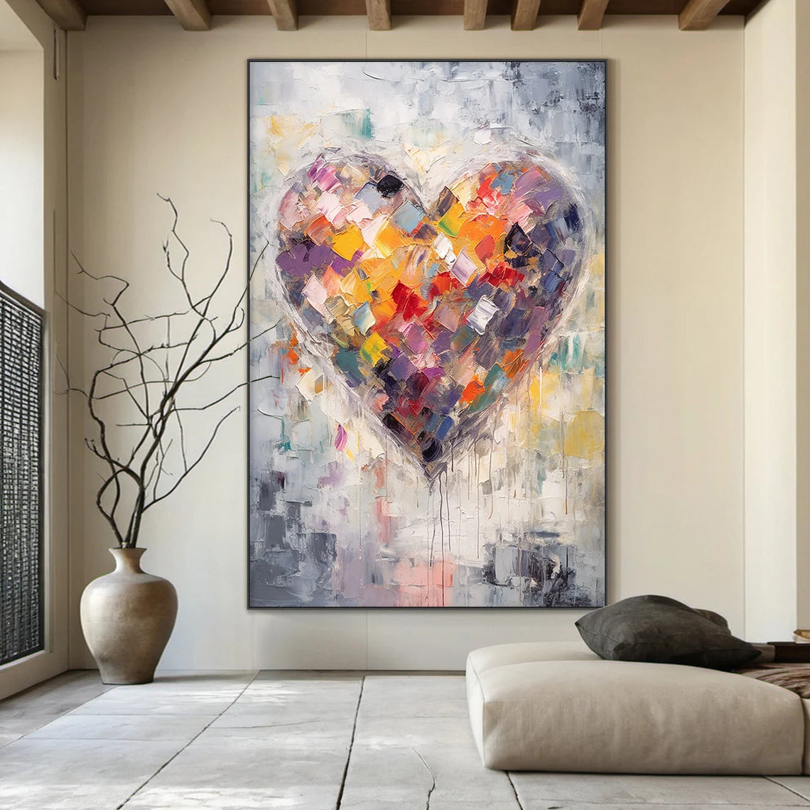 Vibrant Heartbeat – Modern Heavy Impasto Heart Painting | Contemporary Colorful Living Room Art