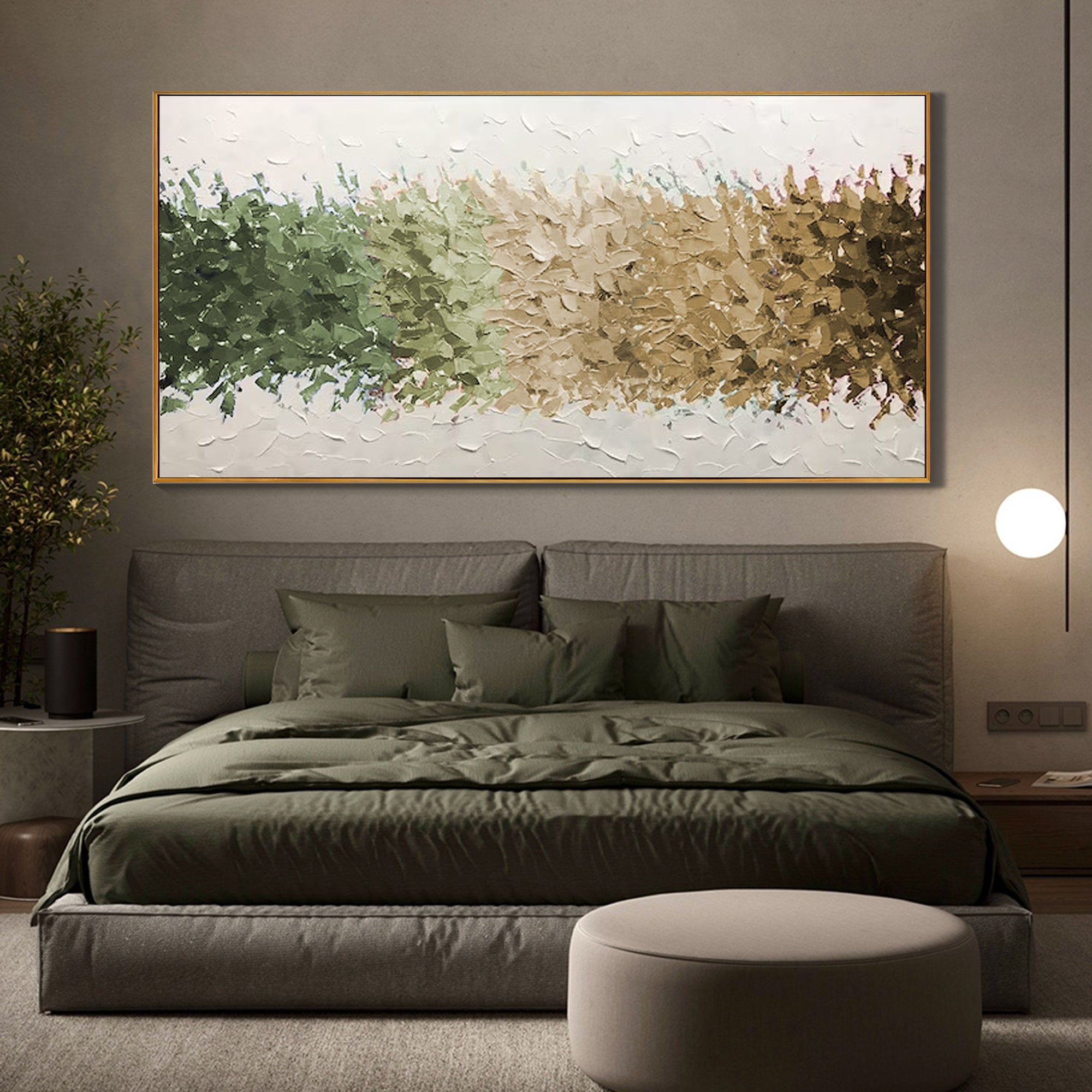 STRATA GRADIENT: Texture Wall Art, Hand-Painted Horizontal Sage Green to Earthy Brown 3D Impasto Heavy Texture Studio Art