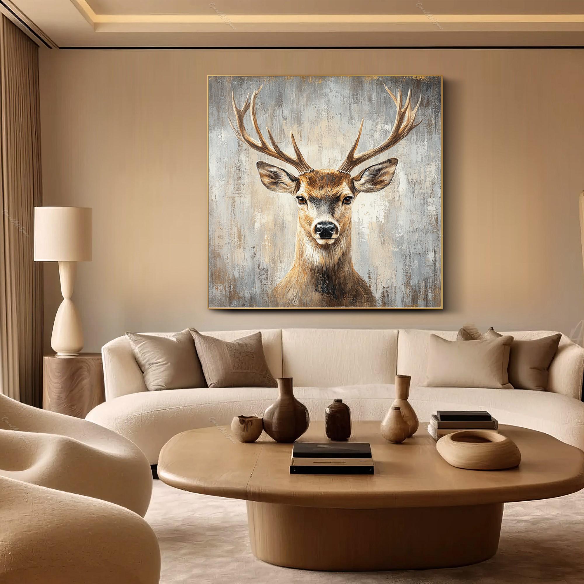 Majestic Stag – 3D Heavy Texture Forest Animal Realistic Painting | Contemporary Landscape Living Room & Dining Room Art