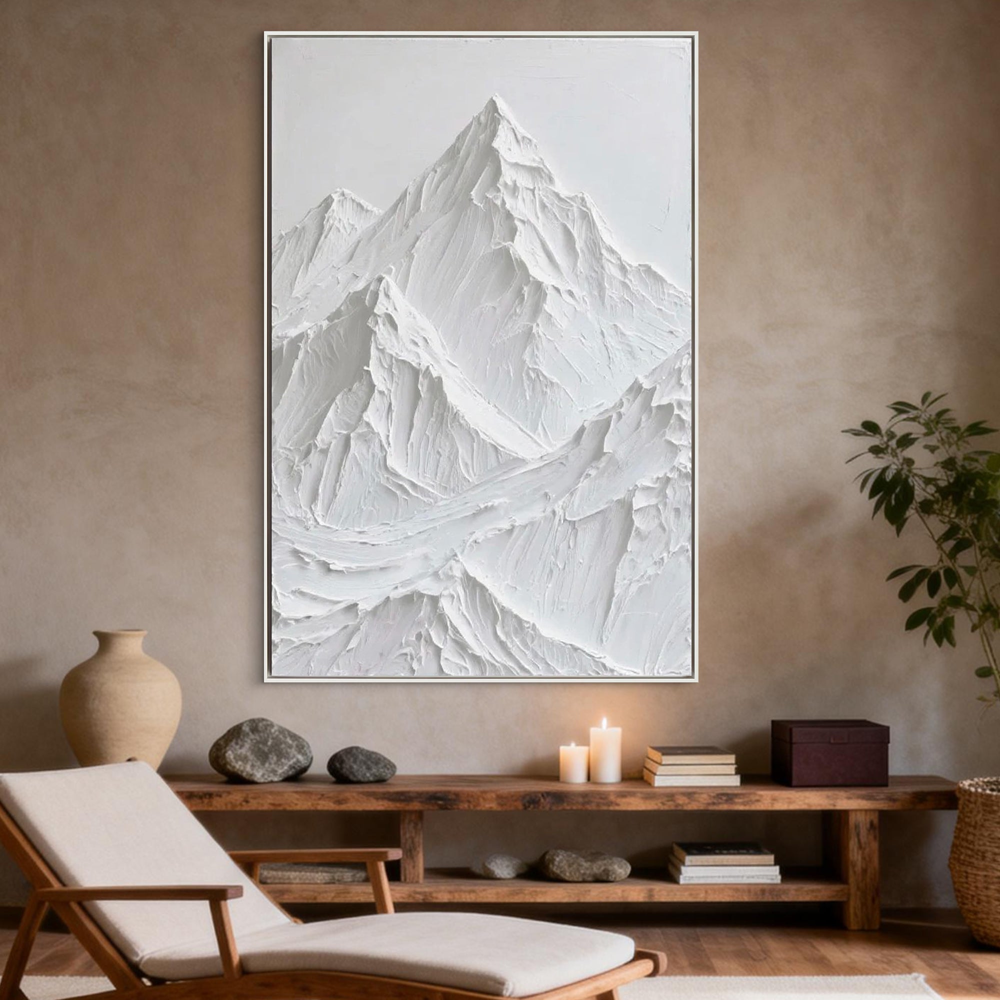 Snow Crest – Modern White Plaster Relief Texture Painting | Contemporary Plaster Texture Living Room & Office Art