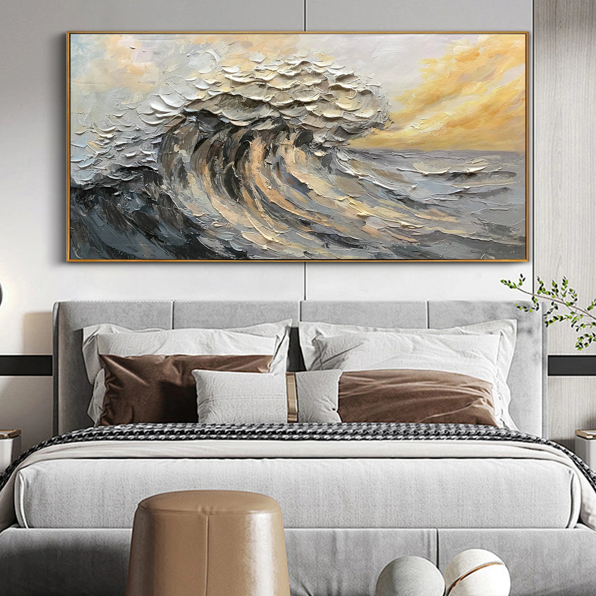 OCEAN SURGE: Ocean Wave Wall Art, 3D Heavy Texture Impasto Palette Knife Seascape Painting