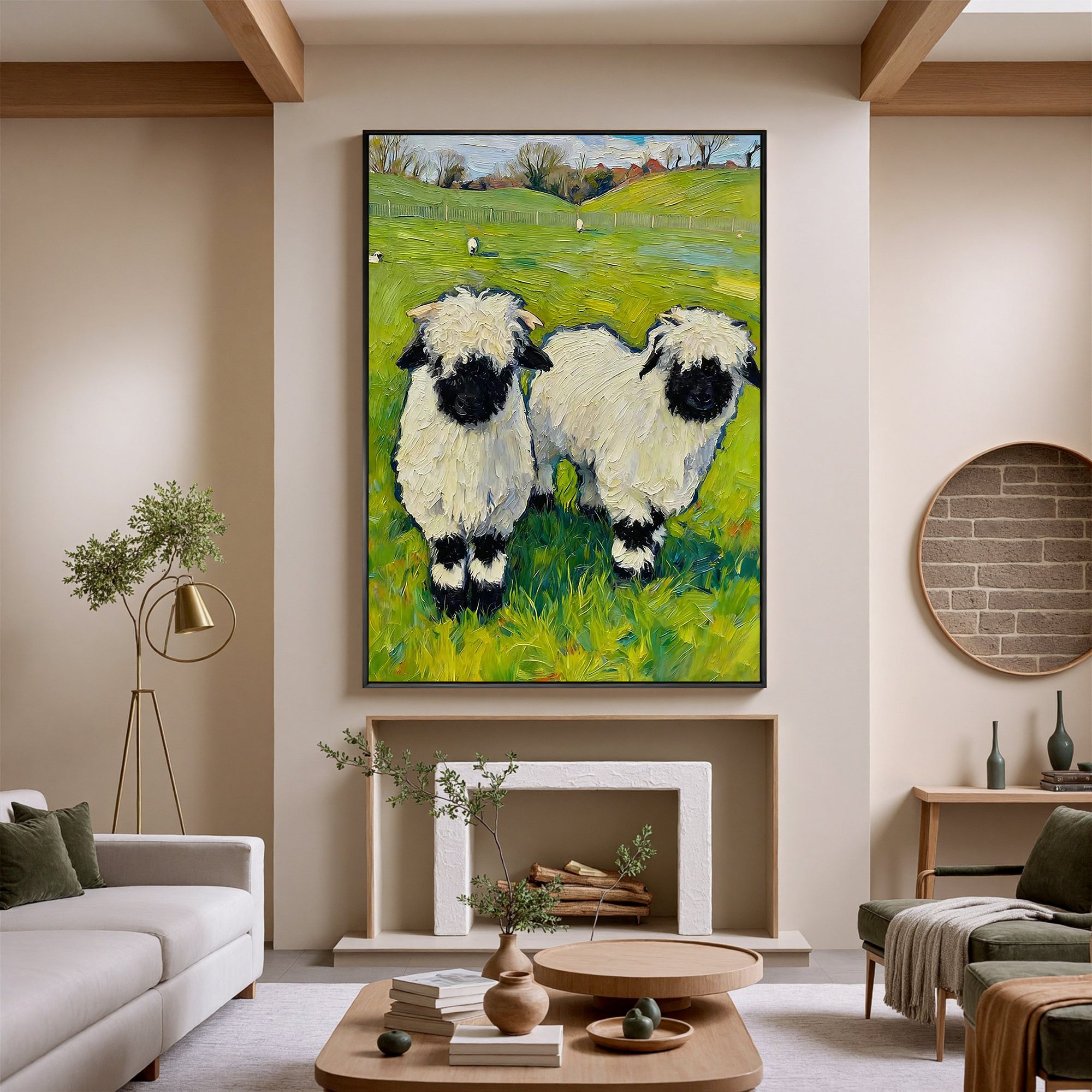 The Cotton-Wool Meadow – Post-Impressionist Sheep Impasto Painting | Whimsical Countryside Living Room Art