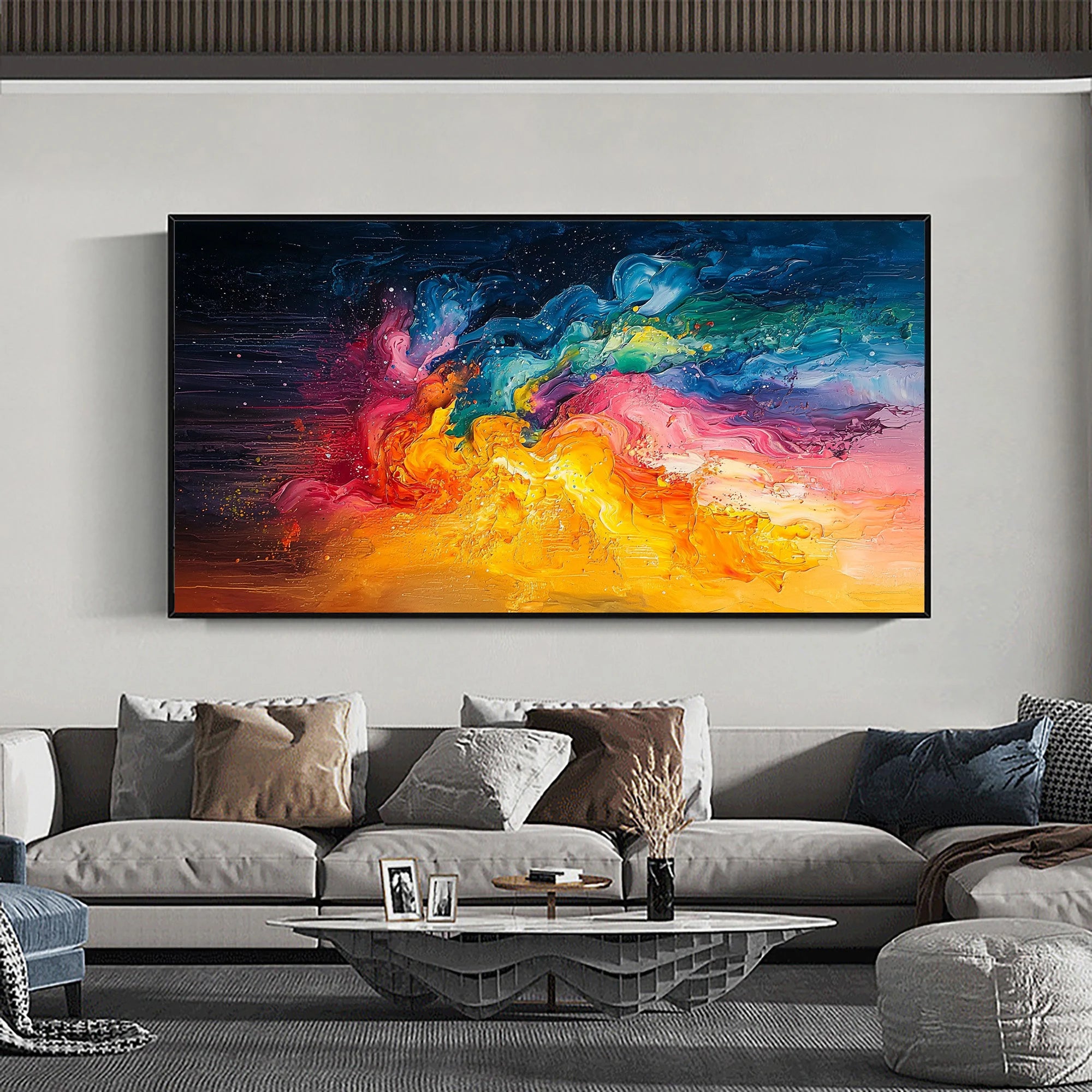 Vibrant Cosmos – Hand-Painted Colorful Fluid Palette Knife Heavy Texture Oil Abstract Painting | Bold Abstract Palette Knife Living Room Art
