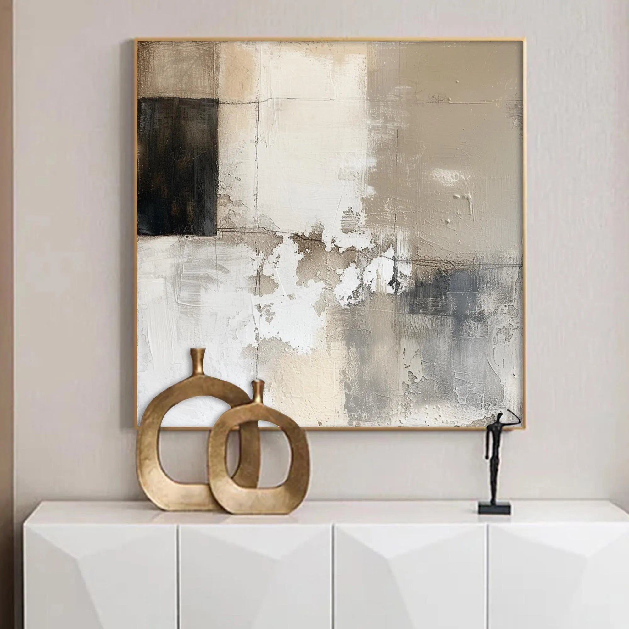 Urban Echo – Minimalist Neutral Plaster Effect Hand-Painted Abstract Painting | Modern Minimalist Bedroom & Home Office Art