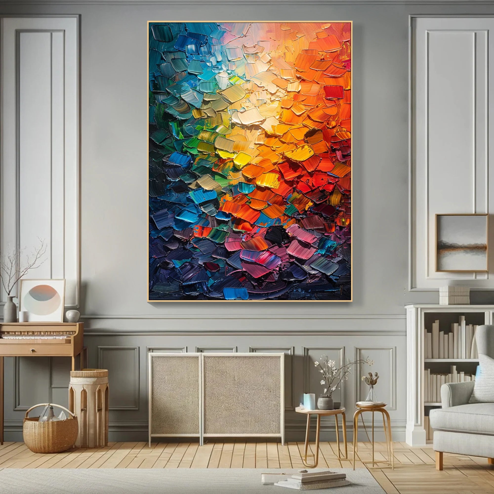 Prism Spectrum – Hand-Painted Multicolored Rainbow Palette Knife Abstract Painting | Bold Abstract Palette Knife Living Room Art
