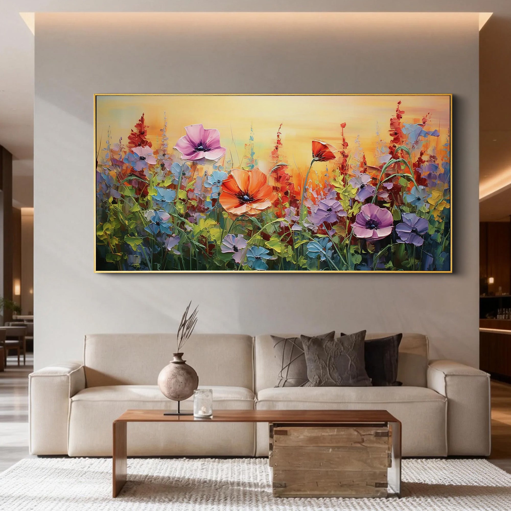 WILD FUSION: Floral Wall Art, Hand-Painted Maximalist Meadow Wildflower Rich Textured Gallery Art