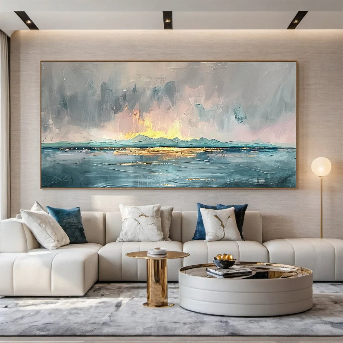 Ocean Glow – Impressionist Sunrise Impasto Texture Painting | Coastal Modern Living Room & Bedroom Art