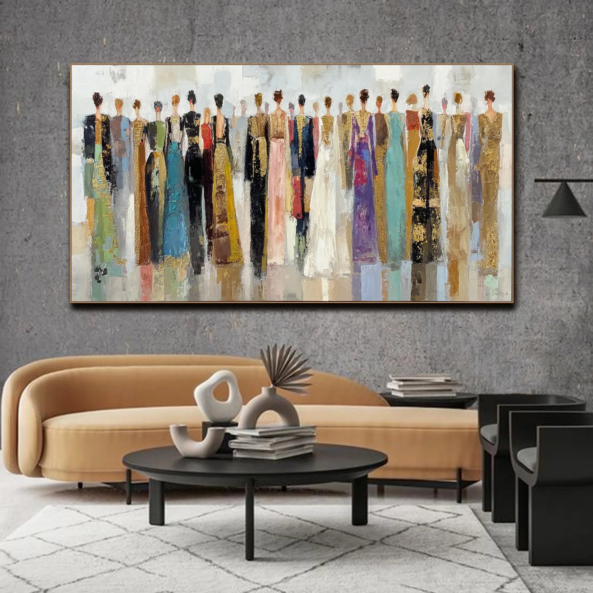 URBAN GATHERING: People Portrait Art, Hand-Painted Horizontal Abstract Crowd Figure 3D Textured Canvas Art