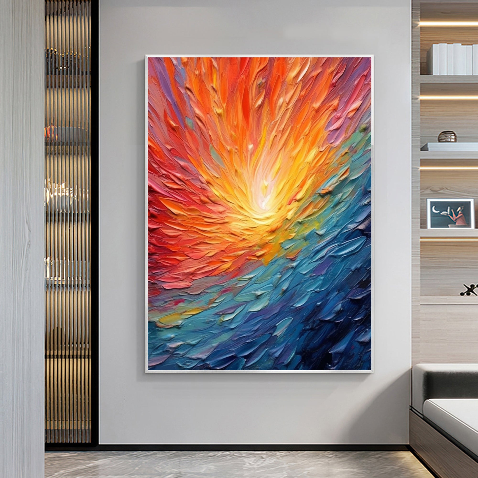 Color Explosion – Hand-Painted Multicolored Rainbow Palette Knife Abstract Painting | Bold Abstract Palette Knife Living Room Art