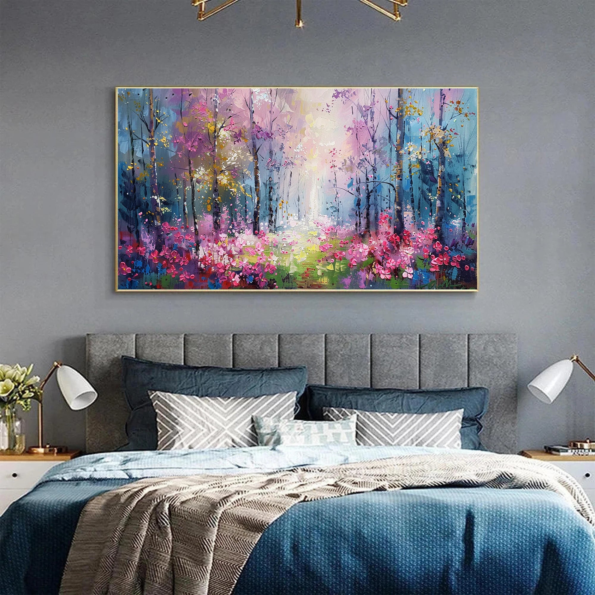 Enchanted Grove – Hand-Painted Purple and Pink Mystic Forest Landscape Painting | Contemporary Landscape Living Room & Dining Room Art