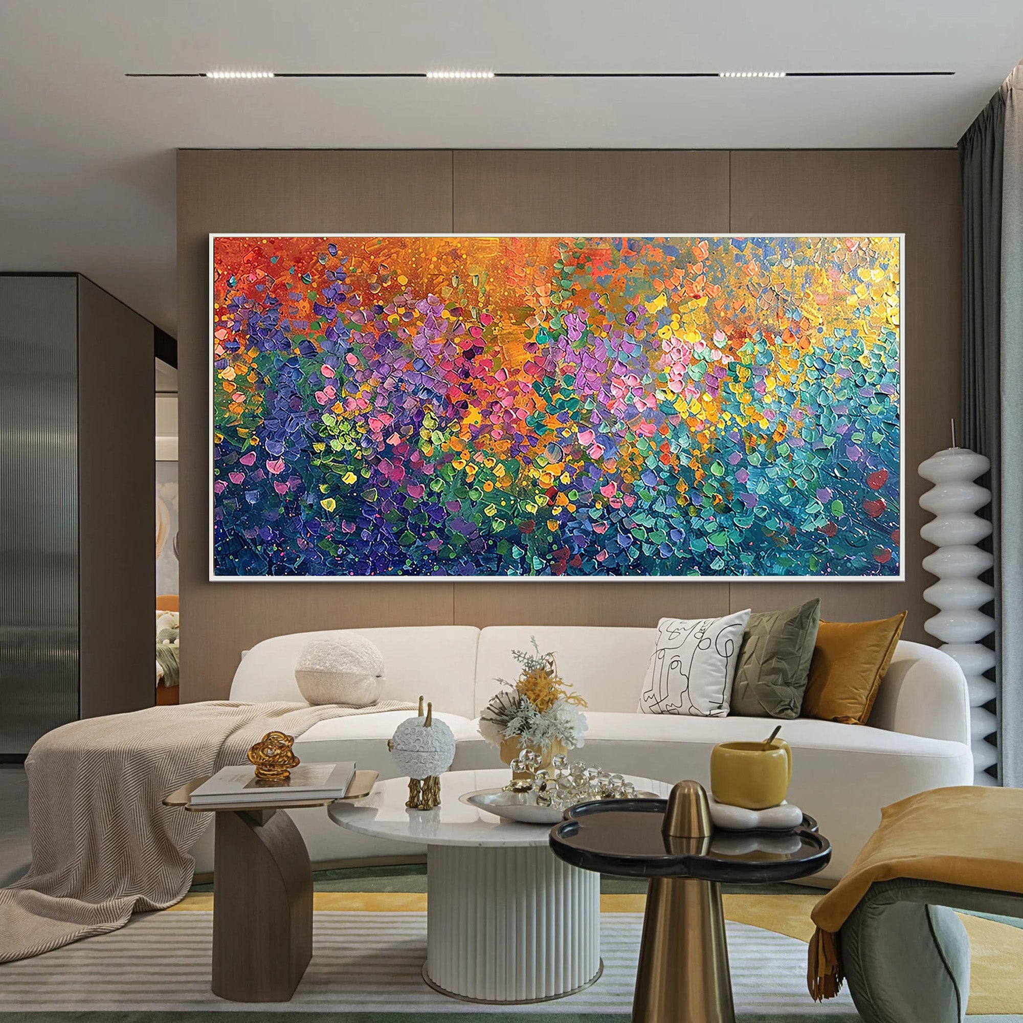 Secret Aurora – Modern Impressionist Vibrant Rainbow Painting | Abstract Heavy Textured Living Room Art