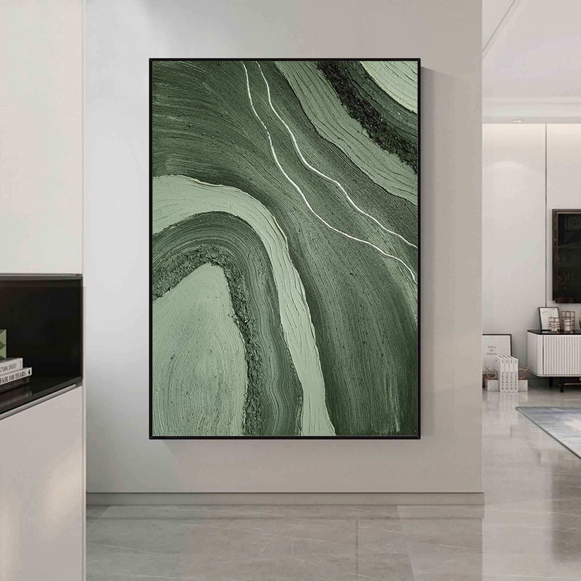 MOSS STRATA: Wabi-sabi Green Texture Art, Heavy Impasto Earthy Mineral Oil Painting