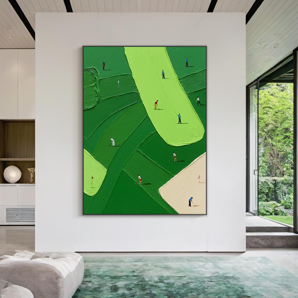 The Green – Minimalist Fairway Relief Texture Painting | Contemporary Sport Home Office & Living Room Art